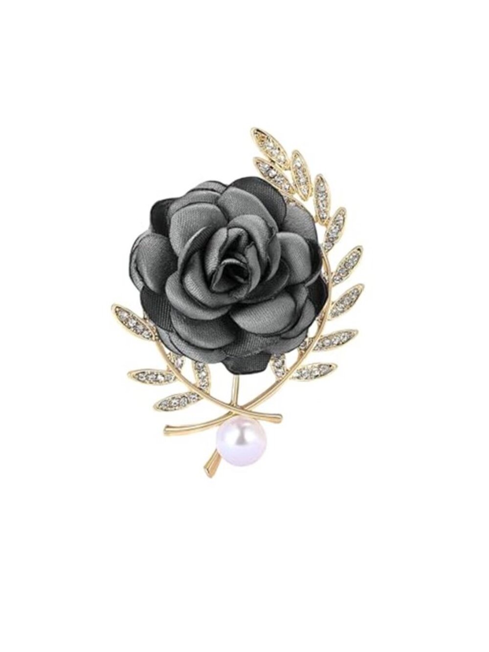 Elegant Fabric Rose Brooch with Rhinestone Pearl Leaf Flower Pin for Women,